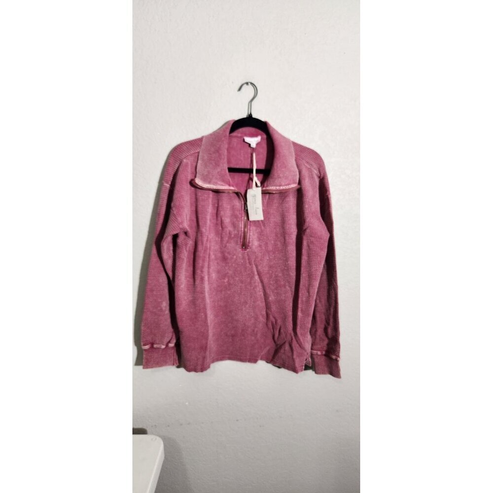 Grace & Lace Pullover Womens Large Pink Waffle Quarter Zip Collar Sweater NWT